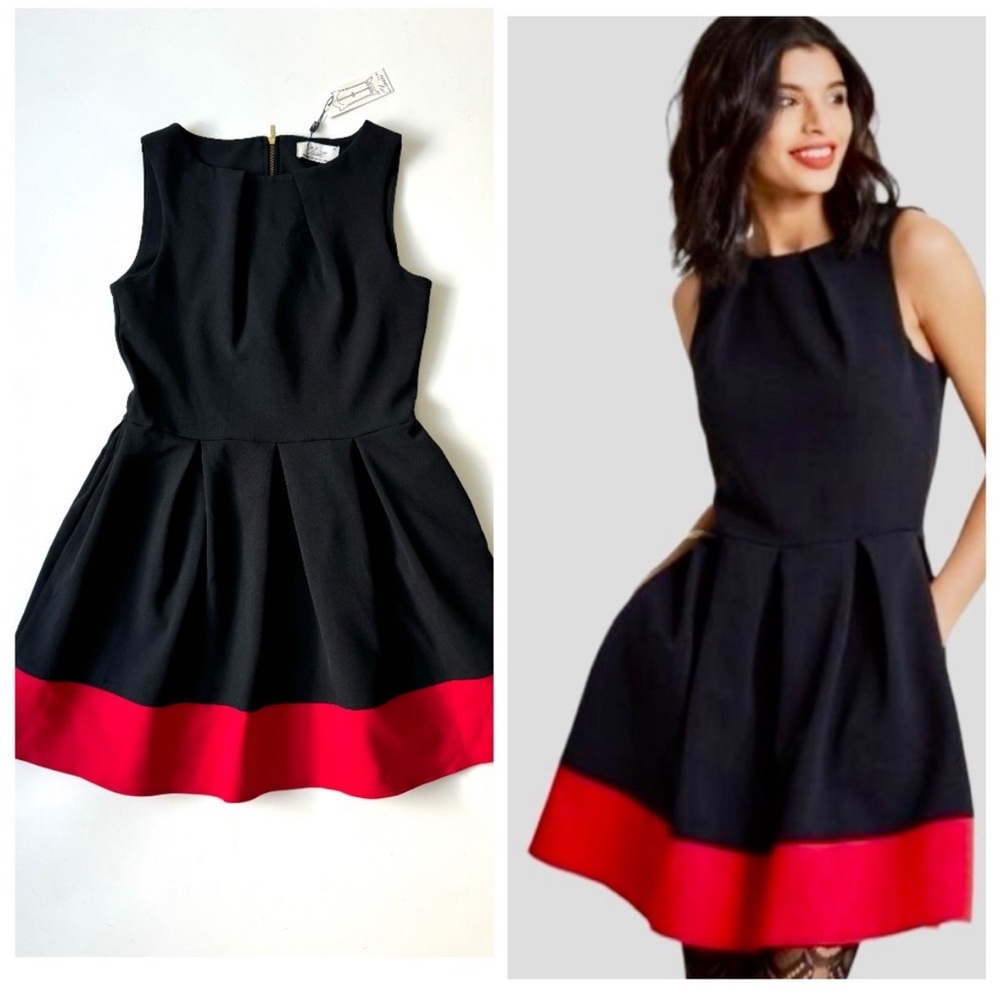 NWT Closet London Black and Red Mini Office Dress Colorblock Shift Size M